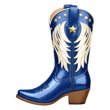 Realistic navy blue fashion cowgirl boots with sparkly shiny glitter fringe sticker