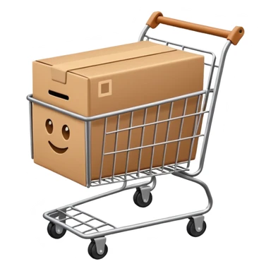 shopping cart with a small box inside sticker