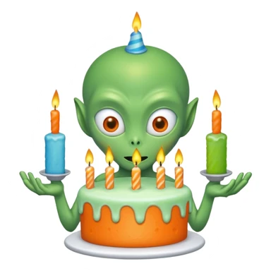 alien holding a birthday cake sticker