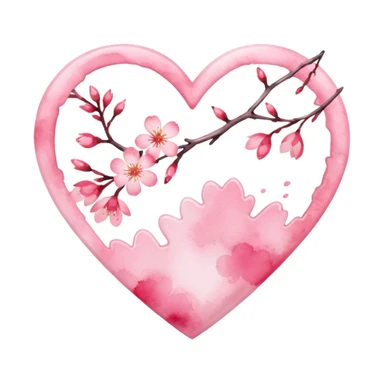 heart with sakura and watercolor effect sticker