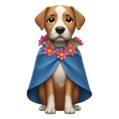 Dog wearing cape with flowers sticker