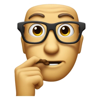 a nerd emoji with glasses smiling while shushing with their finger over their mouth sticker