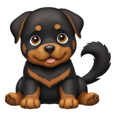 cinematic-[rottweiler]-realistic-full-body-sitting-emoji,-tail-resting-loosely-beside-its-paws,-head-tilted-dramatically, -sleek-[Black and brown]-fur,-simplified-yet-realistic-focused-features,-highly-detailed,-glowing-with-an-almost-sarcastic-glow sticker