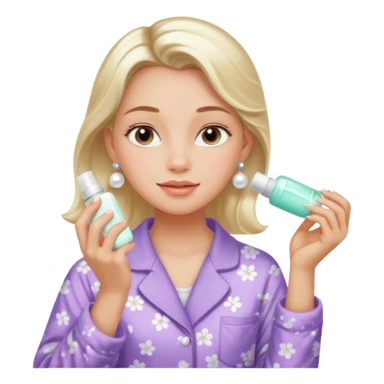 Clean girl aesthetic emoticons, apply skincare products, pearl earrings, glowing skin, pajamas, soft lighting sticker
