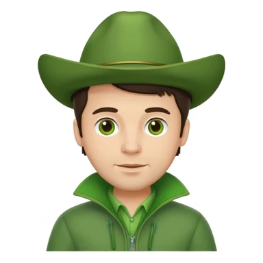 brunette man with green dutch clothing sticker