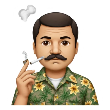 Mexican drug lord El Chapo with mustache and patterned shirt, smoking weed sticker