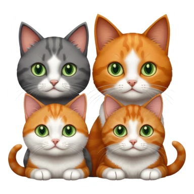 3 tiny different coloured short hair cats including a dark grey and white cat with green eyes, a ginger and white with orange eyes and a brown tabby and white with hazel eyes sticker