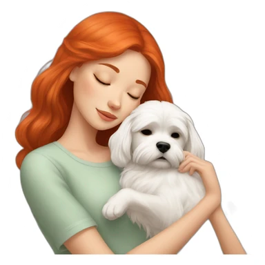 Red-haired girl with Maltese dog sleep sticker