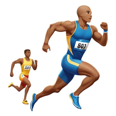 An icon depicting a sprinter in full motion, racing down a track with determination. The background showcases a vibrant stadium filled with cheering fans, bright lights, and a clear sky. The scene captures the speed, power, and focus of athletics.  sticker