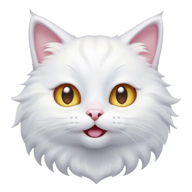Cinematic Comical White Cat Portrait Emoji, Head tilted in an exaggerated, surprised manner with wide, sparkling eyes, showcasing a pristine white fur with subtle hints of silver and an animated, goofy expression, simplified yet whimsically detailed, glowing with a playful, bright radiance, high shine, exuding a lighthearted and comical charm, styled with a soft glowing outline, capturing the essence of a white cat that looks ready to prance comically off the screen! sticker
