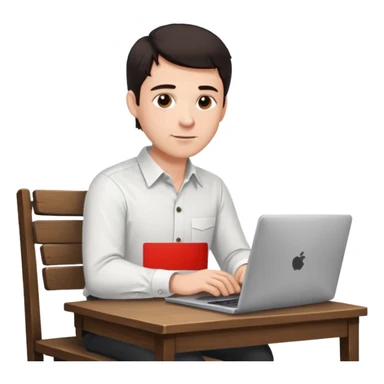 Rich man working setting on a chair in shirt, dark hair, and near the desk with laptop he is german very beautiful looks like sticker