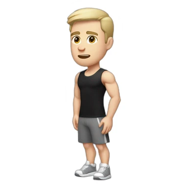 Confused Pale skinned Fit Man With the biceps and dark brown hair in black shirt, gray sports shorts and white Sneakers sticker