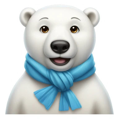 Polar bear wearing a blue bow on its head and a matching scarf sticker
