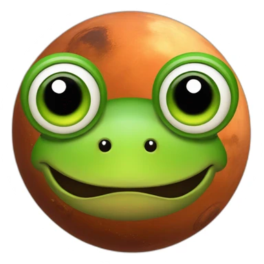 planet Mars with a cartoon frog face with big childish eyes sticker