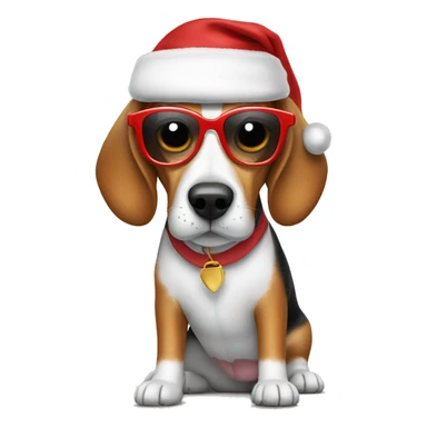 Beagle wearing sunglasses and a Santa hat smiling sticker