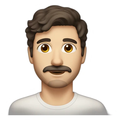 A young Caucasian man with dark brown eyes, almond-shaped eyes, short dark brown hair, and a small dark brown beard with a more prominent mustache. sticker