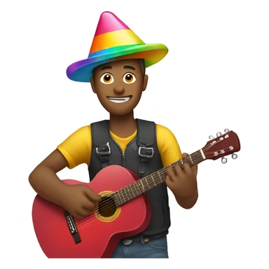 Guy holding guitar wearing party hat sticker