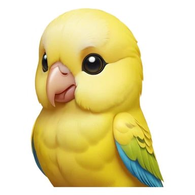 Cinematic Noble Yellow Budgie Portrait Emoji, Poised and regal, with a petite, delicate build and a smooth, well-groomed fur of brilliant yellow feathers, deep-set soulful dark eyes, Simplified yet sharp and sophisticated features, highly detailed, glowing with a soft, dignified glow, high shine, intelligent and charming, stylized with an air of elegance, focused and attentive, soft glowing outline, capturing the essence of a watchful and confident avian companion, so majestic it feels as though it could flutter out of the screen with effortless authority! sticker