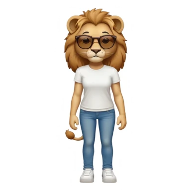 friendly anthropomorphised female lion character, full body, standing confidently with legs shoulder width apart and arms folded, wearing jeans, a white t-shirt, and dark sunglasses, with a determined expression sticker