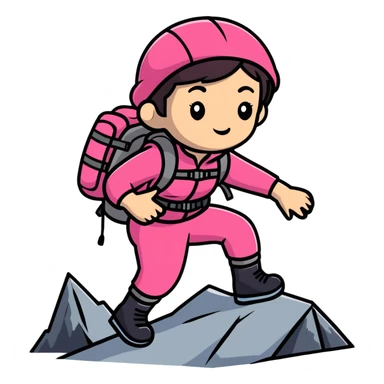 female mountain climber wearing pink clothes sticker