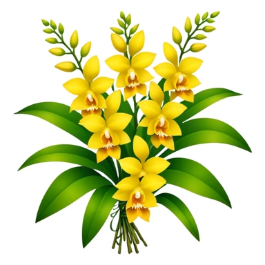 big bouquet yellow Dendrobium Orchid, stem, leaf sticker