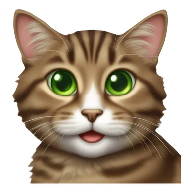 Cheeky fluffy brown tabby cat with white nose and green eyes  sticker