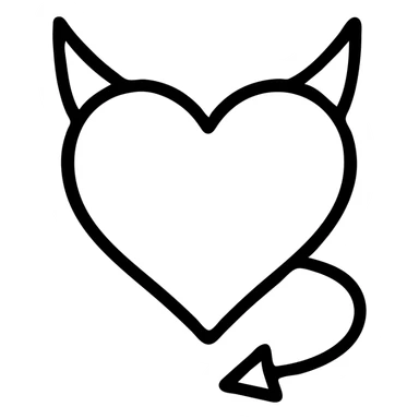 minimalist devil heart icon, geometric heart with sharp horns, red and black, white background sticker