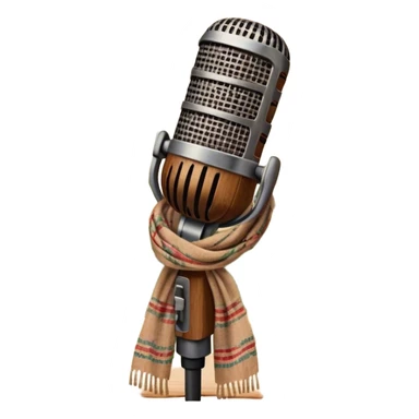 Create a traditional and warm emoji representing folk singing, using a humanless collage. The design should feature a rustic wooden microphone or an old-fashioned folk instrument like a balalaika, gusli, or a domra, placed alongside traditional elements such as a hand-woven scarf or a wooden flute. Include natural, earthy details like wildflowers, musical notes, and rustic textures, evoking the feeling of folk music in its purest form. Use warm, earthy colors like brown, gold, red, and green to create a cozy and organic vibe. The background should be transparent. sticker