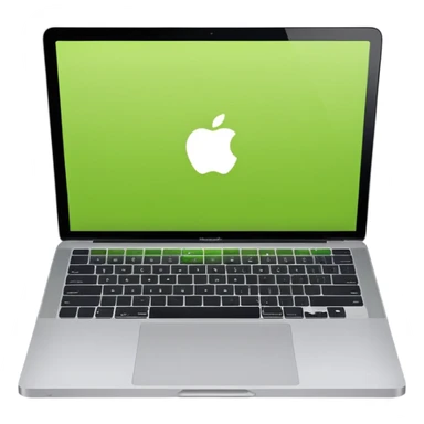 A macbook laptop front facing with its screen showing lime green screen. sticker