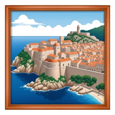 Cinematic Realistic Dubrovnik Landmark Emoji, showcasing the historic walled city with its terracotta rooftops, stone fortifications, and the deep blue Adriatic Sea stretching beyond. sticker