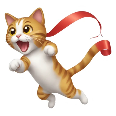 cat chasing long ribbon sticker