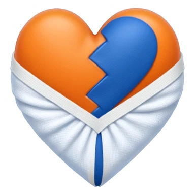 Half dark blue half orange heart split vertically, a white gauze bandage wrapped around the entire heart sticker