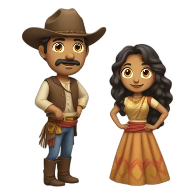 Indian woman with wavy hair and a folded skirt filming a western man sticker