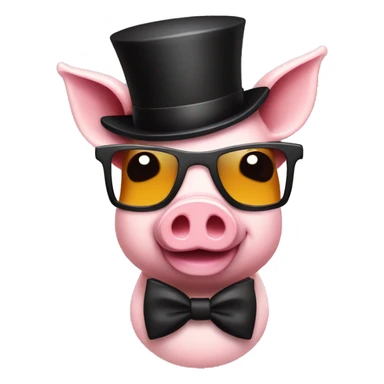 a pixel pig with a tophat and sunglasses on with a bowtie sticker