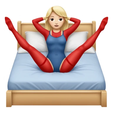 Nude woman, thin blonde, C Cup, lying in bed, legs raised up, ass showing, legs spread sticker