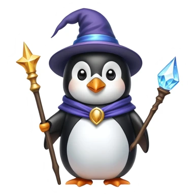 Penguin wizard with magical wand and wizard hat sticker