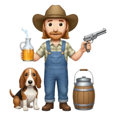 hillbilly half basset hound half man with moonshine and gun emoji sticker
