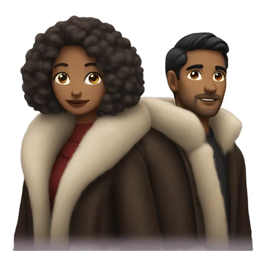 Dark haired couple in long fur coats sticker