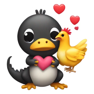 Salamander Hugging a chicken with lots of hearts sticker
