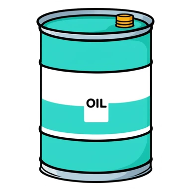 Oil barrel labeled OIL, minimalist design with soft gradients in sky blue, teal green, white, and light gray sticker