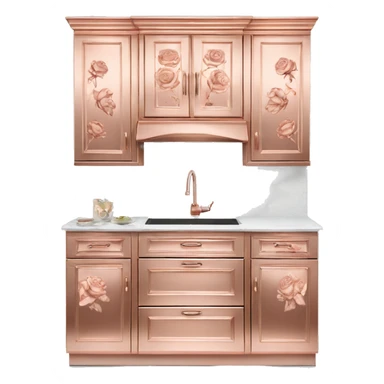 Realistic front facing rose gold hanging kitchen cabinets with flower pattern print on them. sticker