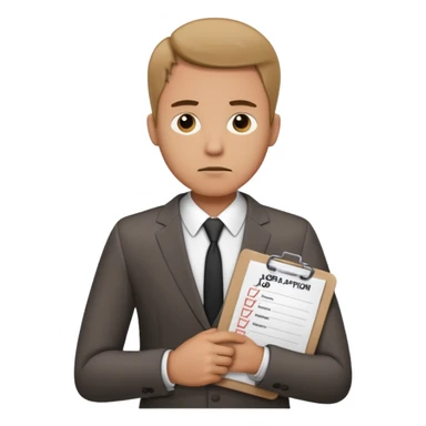 Man looking sad while holding a clipboard with a checklist that has a heading that says job application  sticker