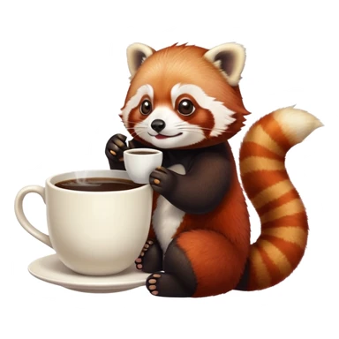 Red panda drinking a cup of coffee sticker