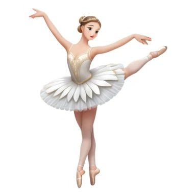 Icon for Ballet: a scene from Swan Lake, with a ballerina in a white tutu performing an elegant pose, surrounded by dramatic stage lighting and swan motifs. The icon should evoke the grandeur of the Bolshoi Theater stage. Transparent background. sticker