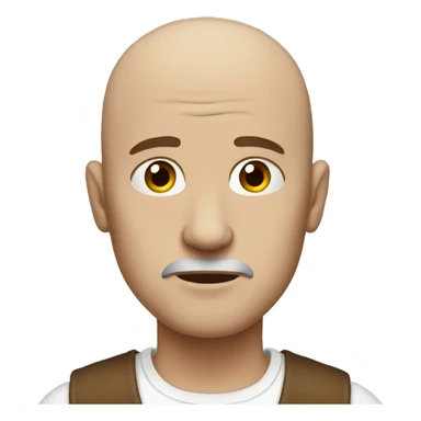 sad bald man with white long sleeve and brown vest sticker