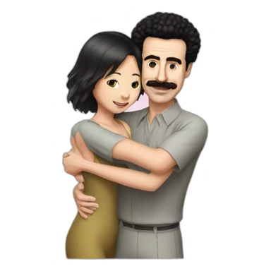 borat hugs chinese girl sticker