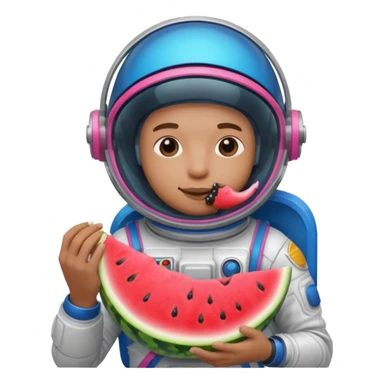 Neon pink and blue spaceman eating melon sticker