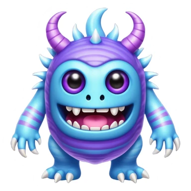 My Singing Monsters Echo element monster, translucent glowing body, blue-purple colors, soundwave ripple patterns, cute cartoon style sticker