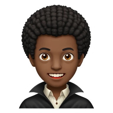 Black darkskin seventeen man  with little afro haircut and vampire teeth sticker
