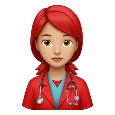 woman doctor with red uniform sticker